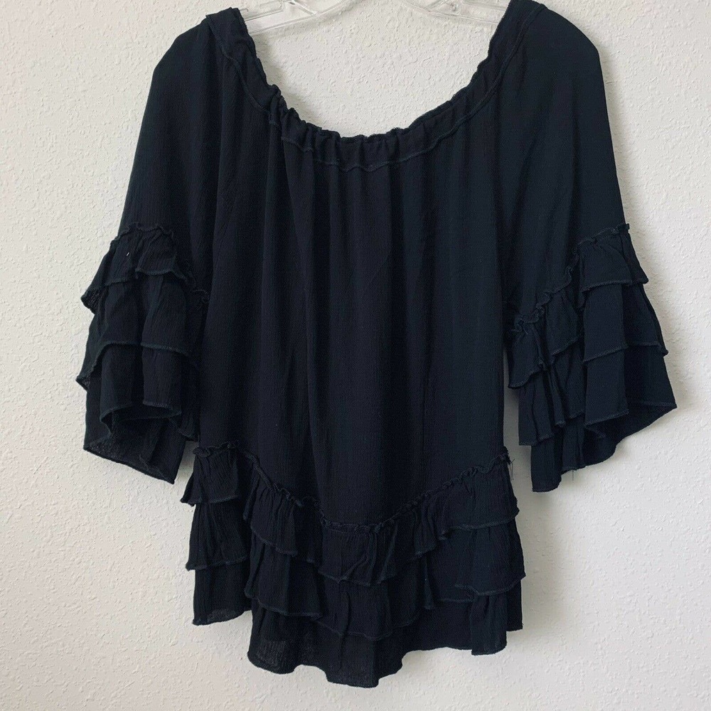 Lumie Black Boho Tiered Bell Sleeve Blouse View 4